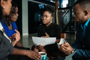 black business woman in a meeting