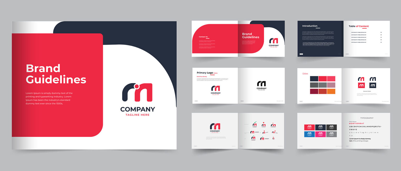 branding guidelines images of folders, color charts, and logos