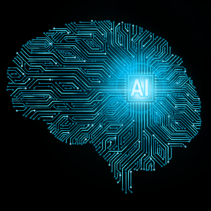 Artificial Intelligence AI image of brain with electronic circuits